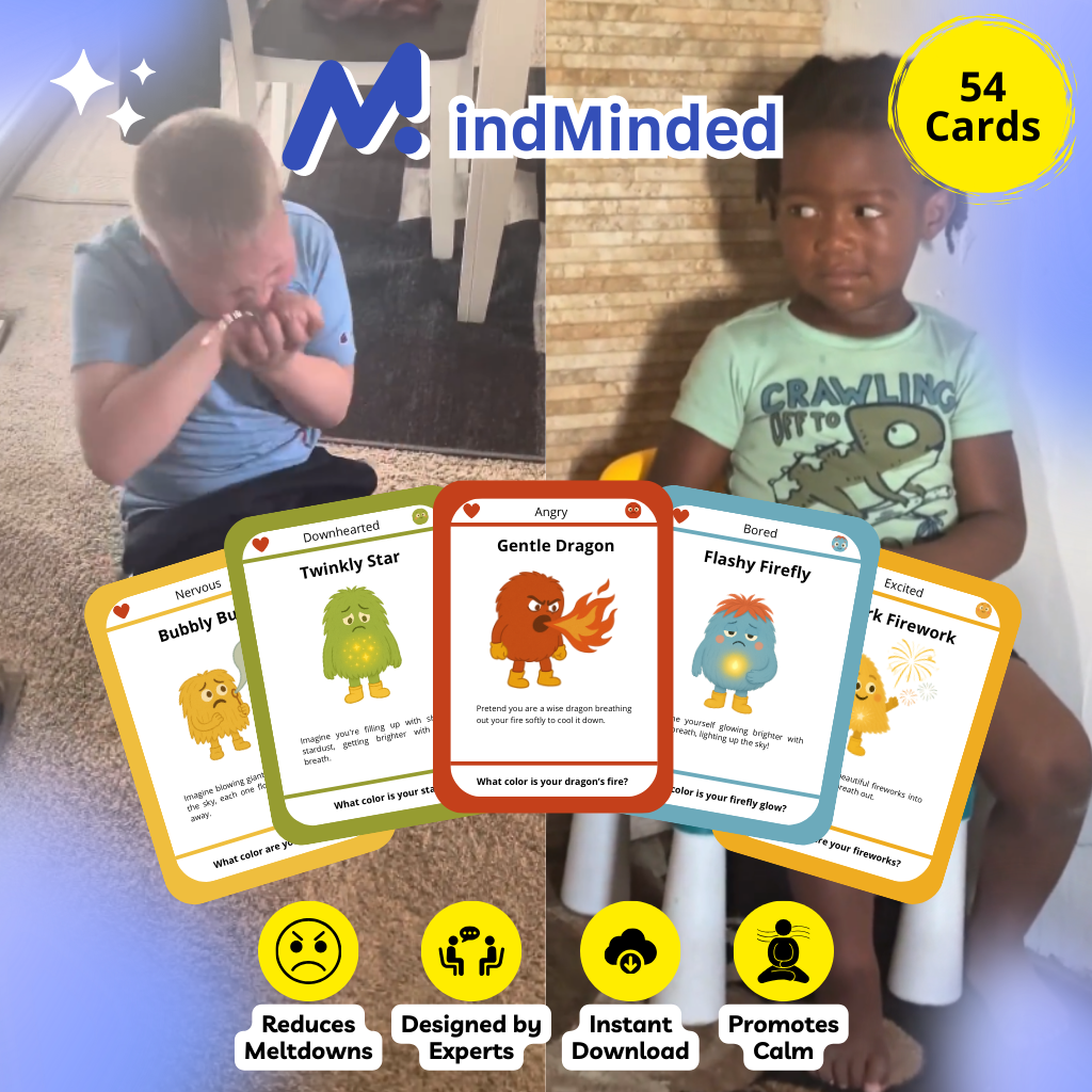Parent using the card deck with children